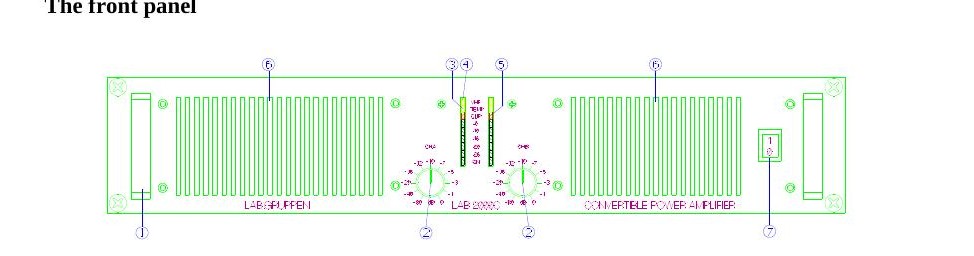Lab.gruppen LAB 2000C — C variant, front and rear panel drawings
