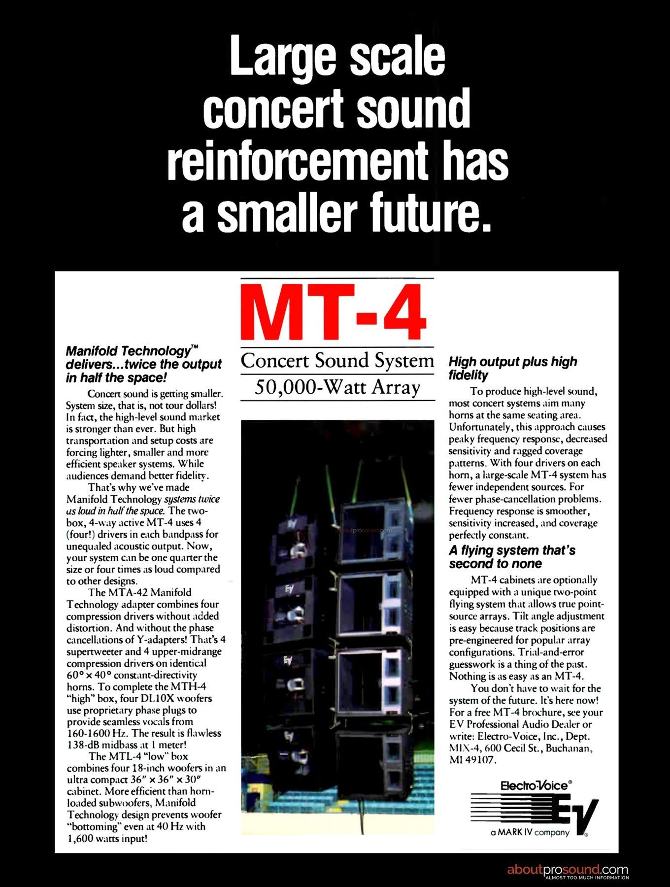 Electro-Voice MT-4 system in a 1987 advertisement
