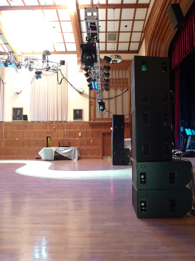 EAW KF850 cabinets with SB1000 subwoofers at a live event