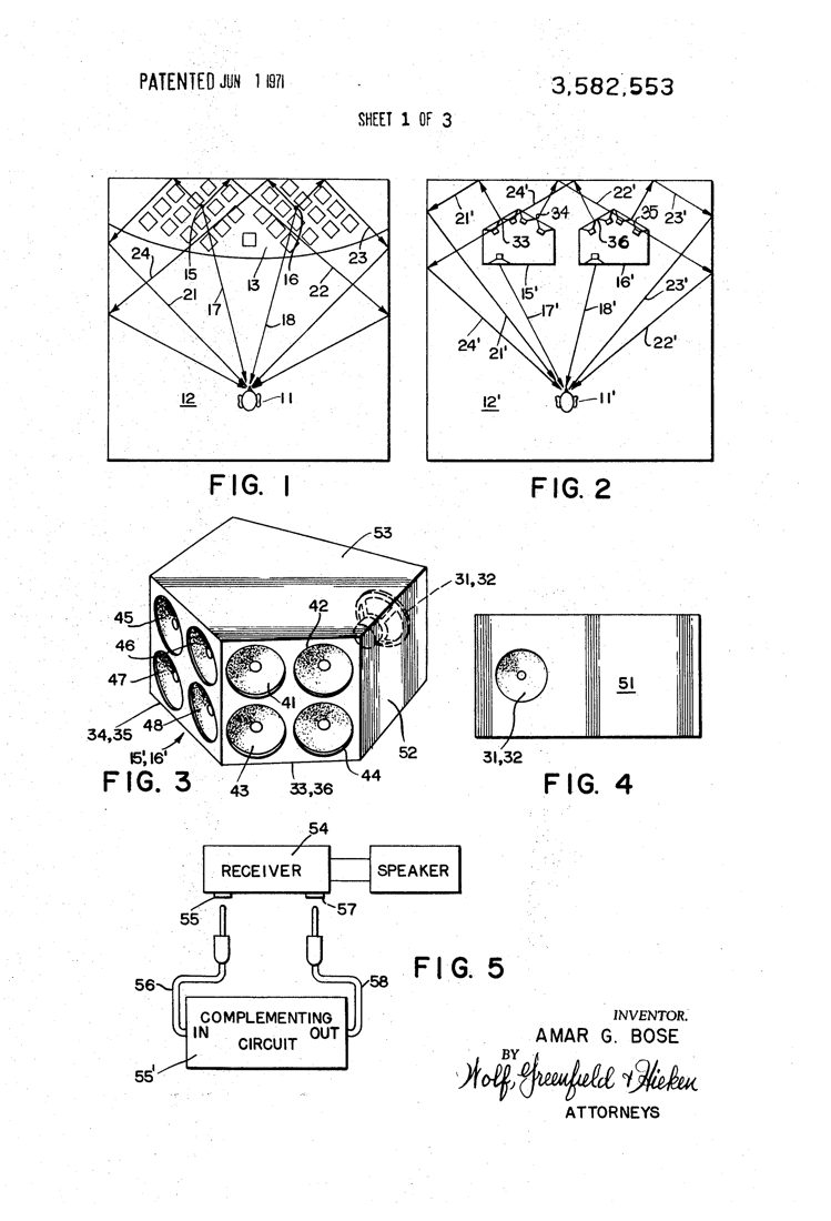 US patent 3,582,553 (1971): direct/reflecting loudspeaker system