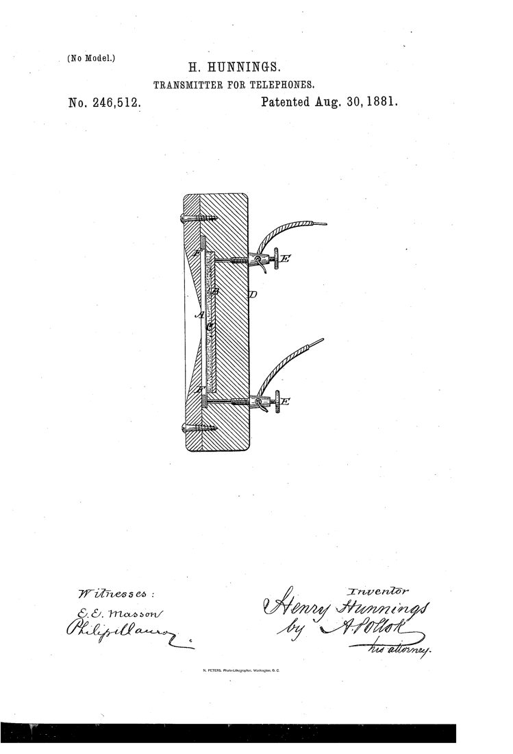 US patent 246,512 (1881): granulated-carbon transmitter