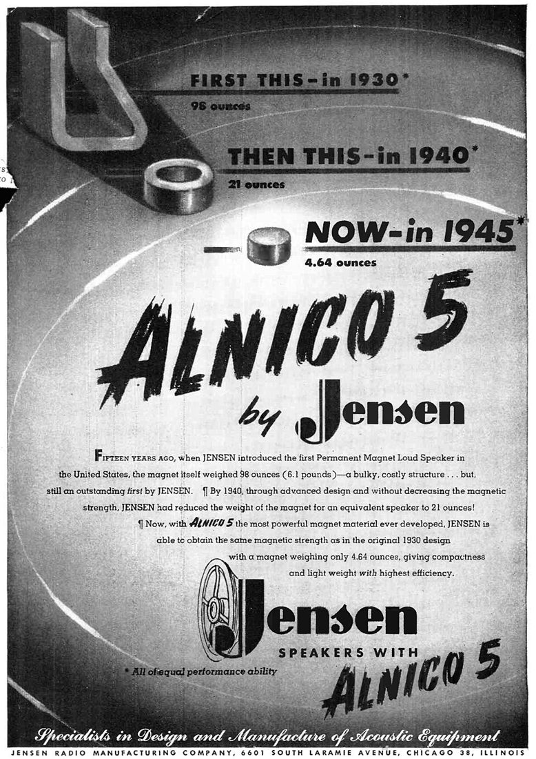 Jensen ad for Alnico 5 speakers