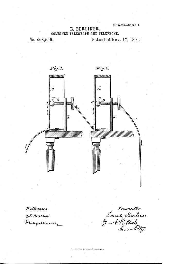 US patent 463,569 (1891): loose-contact telephone transmitter