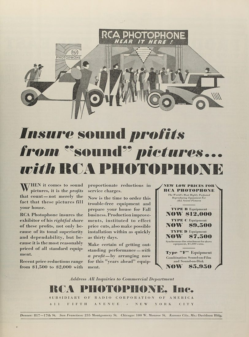 "RCA Photophone" ad in The Film Daily, Jan-Jun 1929 (page 1313 crop)