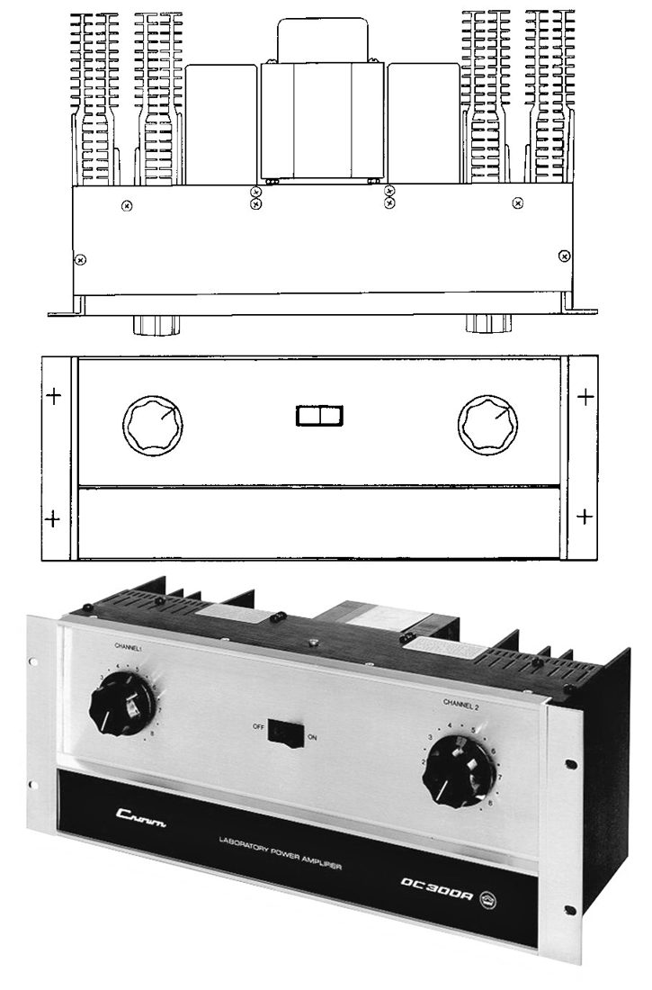Crown DC300A, the revised DC-300 amplifier, three views